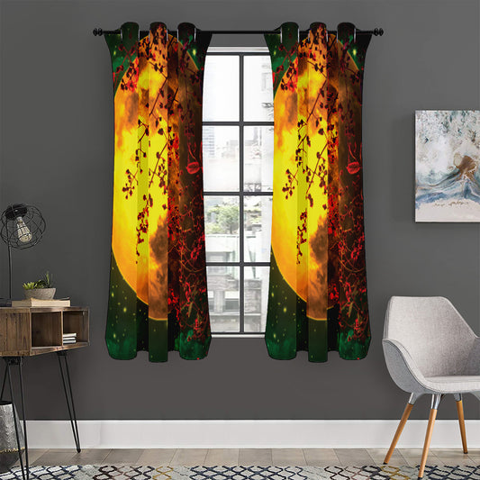 Yellow Full Moon Print Curtain