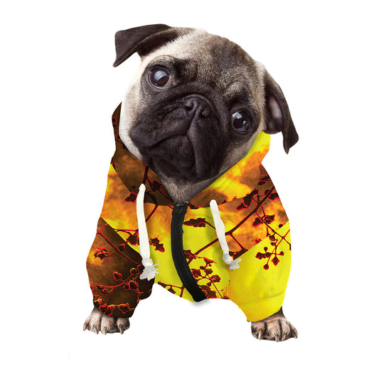 Yellow Full Moon Print Dog Zip Up Hoodie