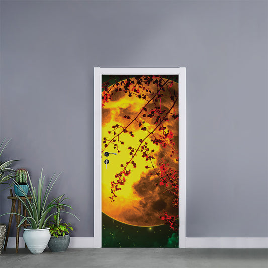 Yellow Full Moon Print Door Sticker