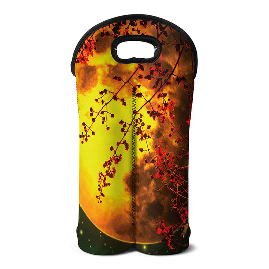 Yellow Full Moon Print Double Neoprene Wine Tote