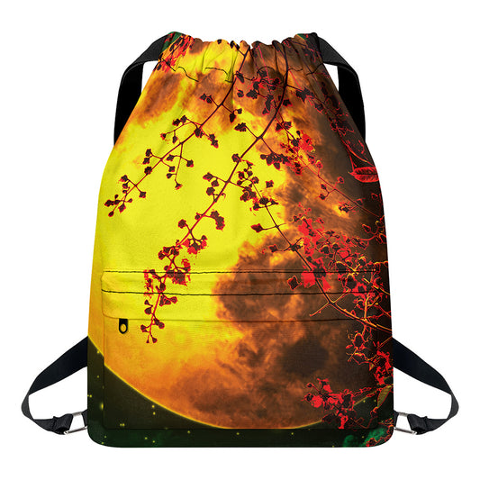 Yellow Full Moon Print Drawstring Backpack