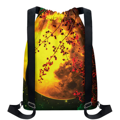 Yellow Full Moon Print Drawstring Backpack