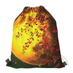 Yellow Full Moon Print Drawstring Bag