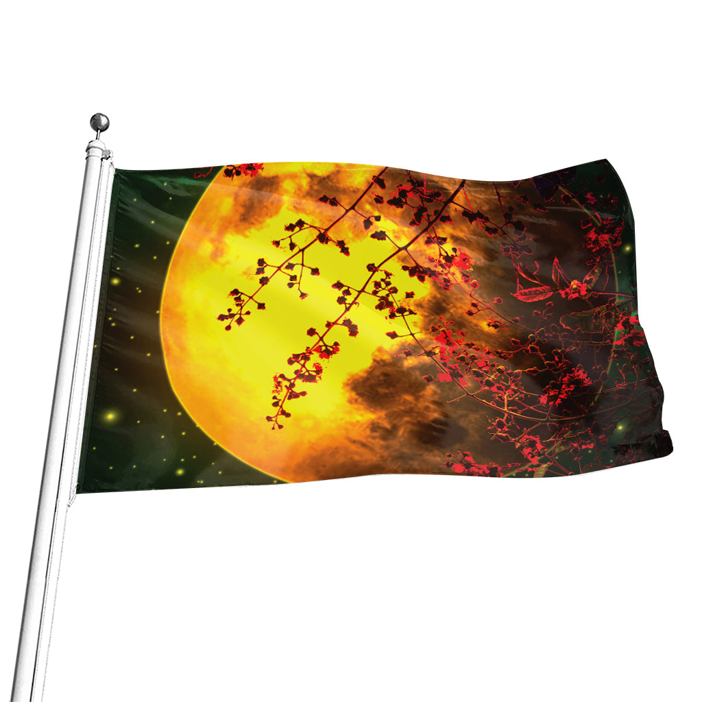 Yellow Full Moon Print Flag