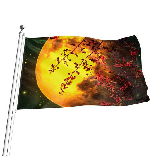 Yellow Full Moon Print Flag