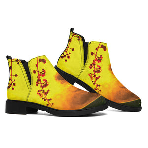 Yellow Full Moon Print Flat Ankle Boots
