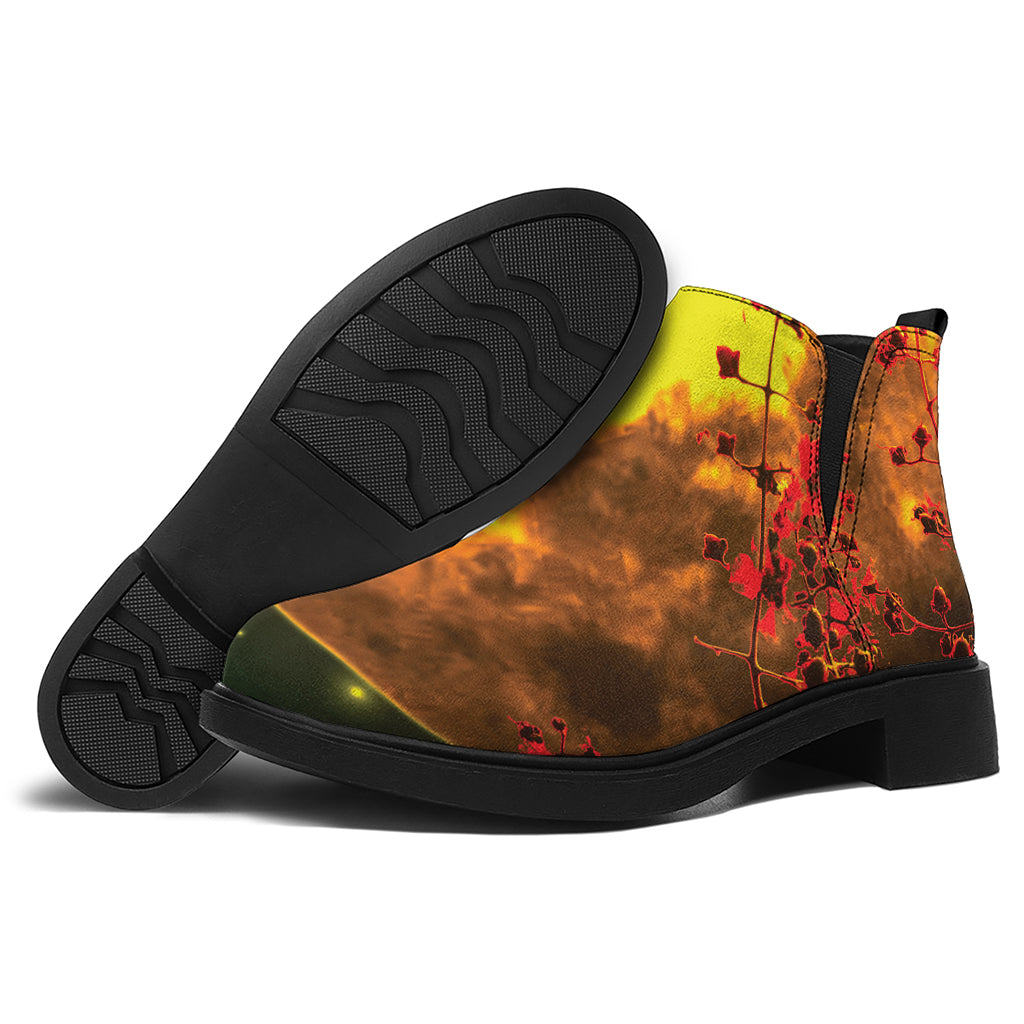 Yellow Full Moon Print Flat Ankle Boots