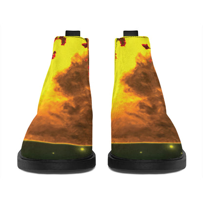 Yellow Full Moon Print Flat Ankle Boots