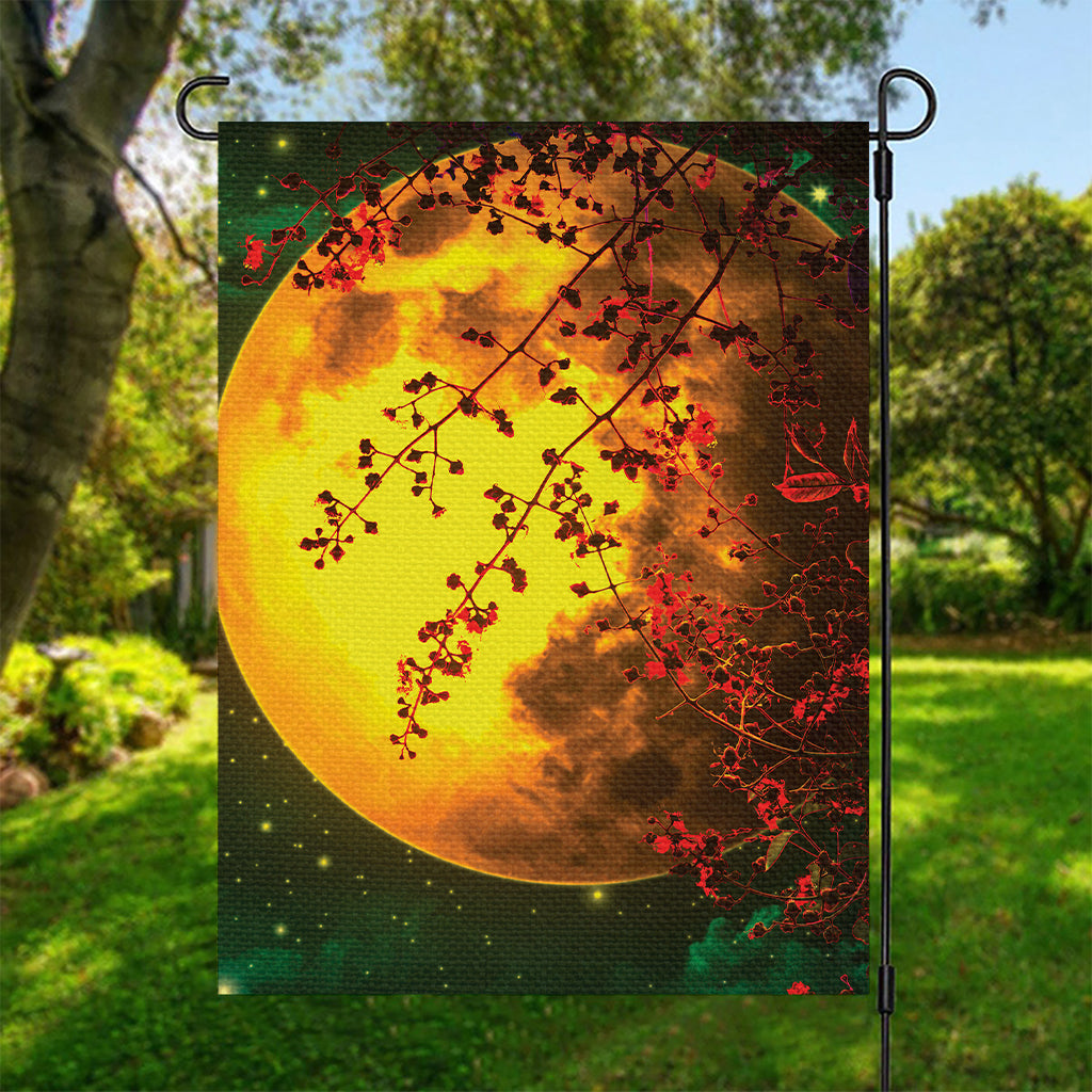 Yellow Full Moon Print Garden Flag