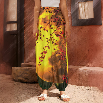 Yellow Full Moon Print Harem Pants