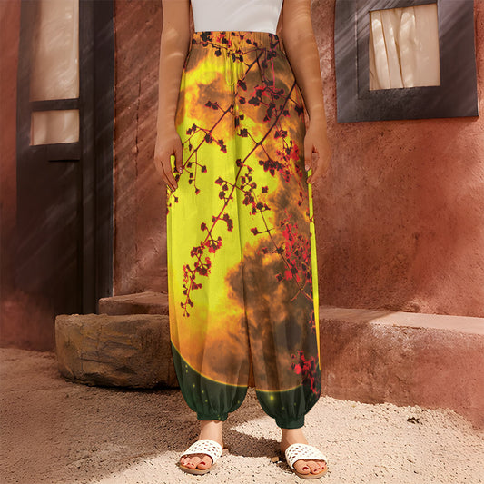Yellow Full Moon Print Harem Pants