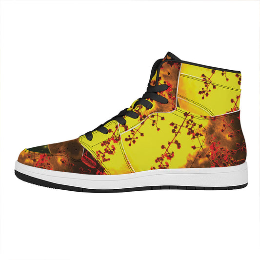 Yellow Full Moon Print High Top Leather Sneakers