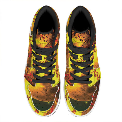 Yellow Full Moon Print High Top Leather Sneakers