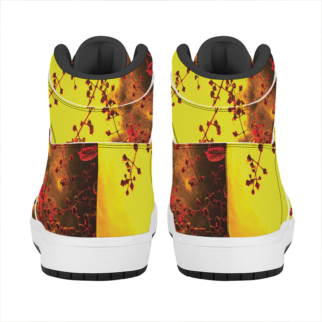 Yellow Full Moon Print High Top Leather Sneakers