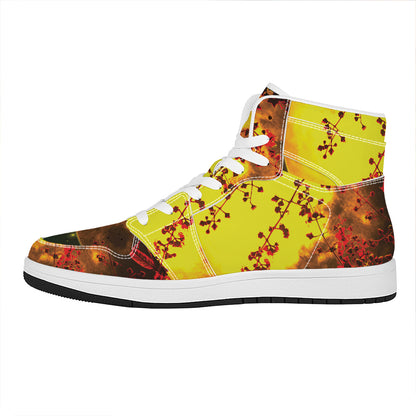 Yellow Full Moon Print High Top Leather Sneakers
