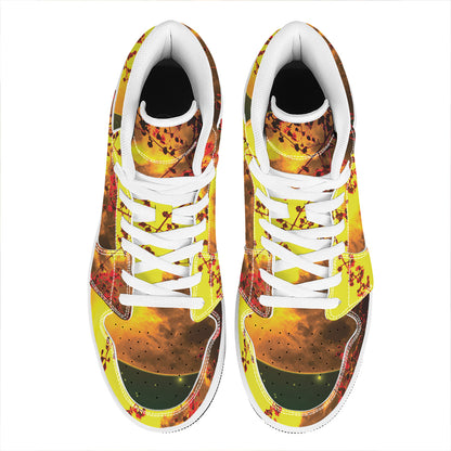 Yellow Full Moon Print High Top Leather Sneakers