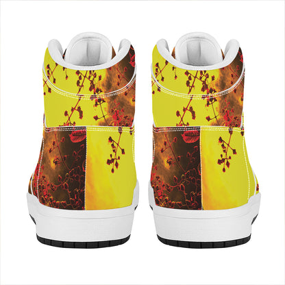 Yellow Full Moon Print High Top Leather Sneakers