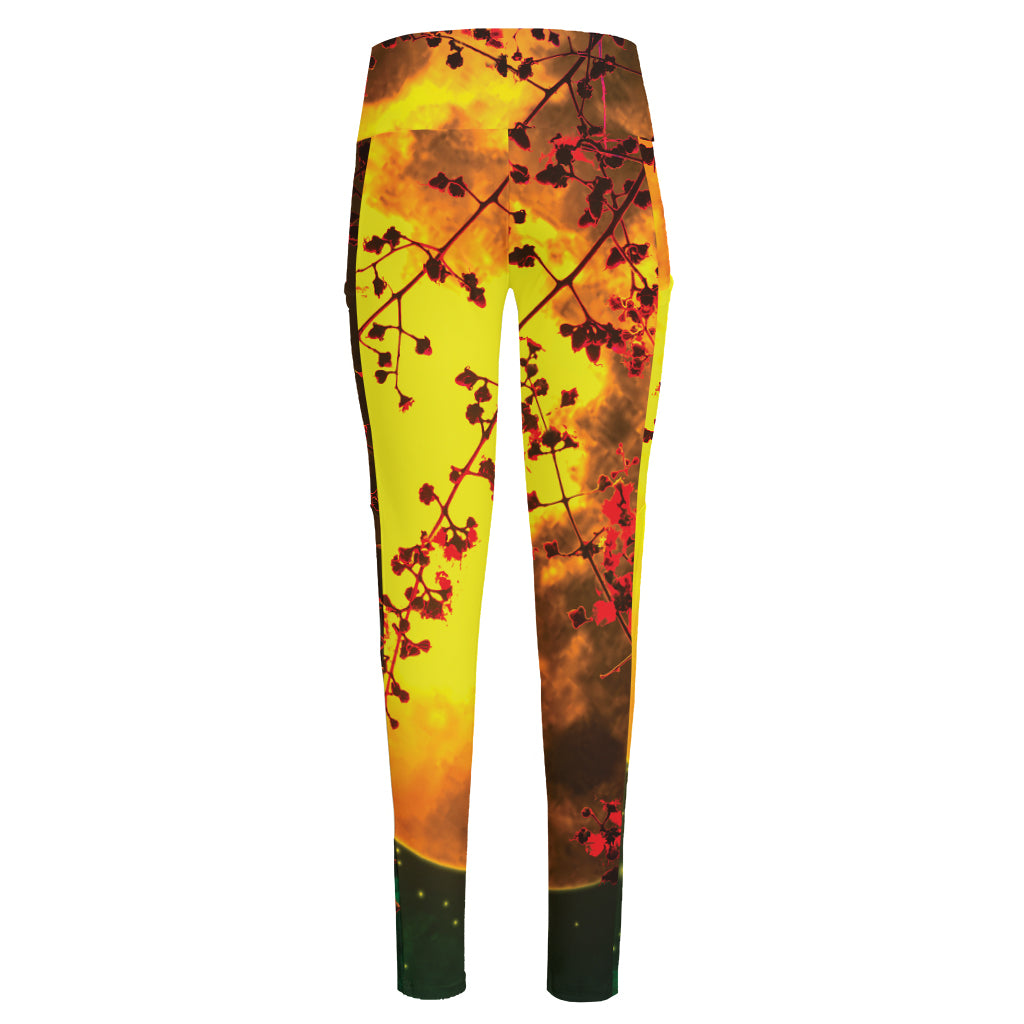 Yellow Full Moon Print High-Waisted Pocket Leggings