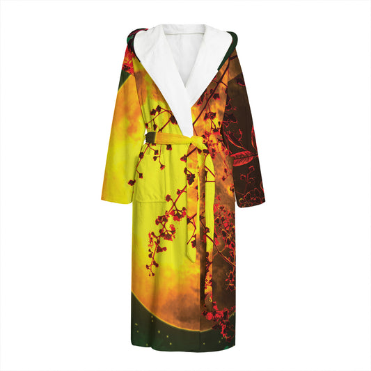 Yellow Full Moon Print Hooded Bathrobe