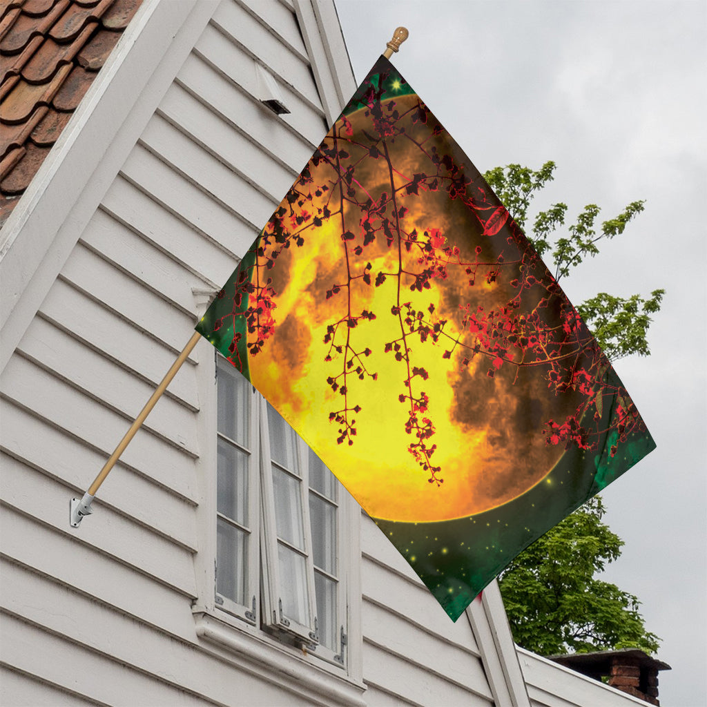 Yellow Full Moon Print House Flag