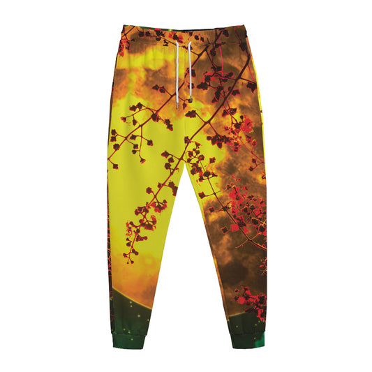 Yellow Full Moon Print Jogger Pants