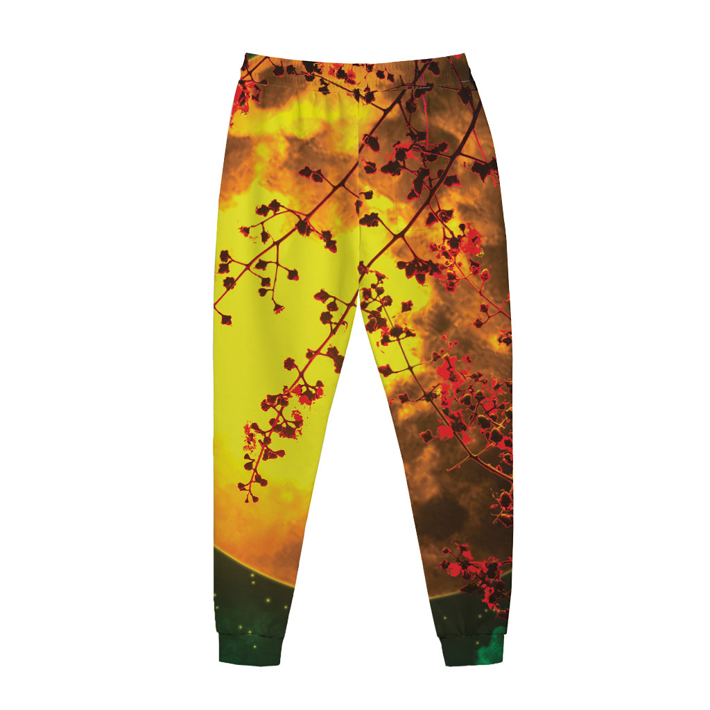 Yellow Full Moon Print Jogger Pants