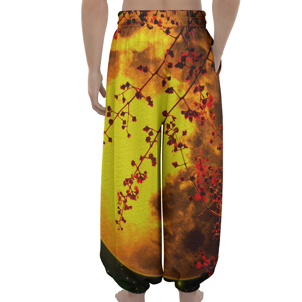 Yellow Full Moon Print Lantern Pants