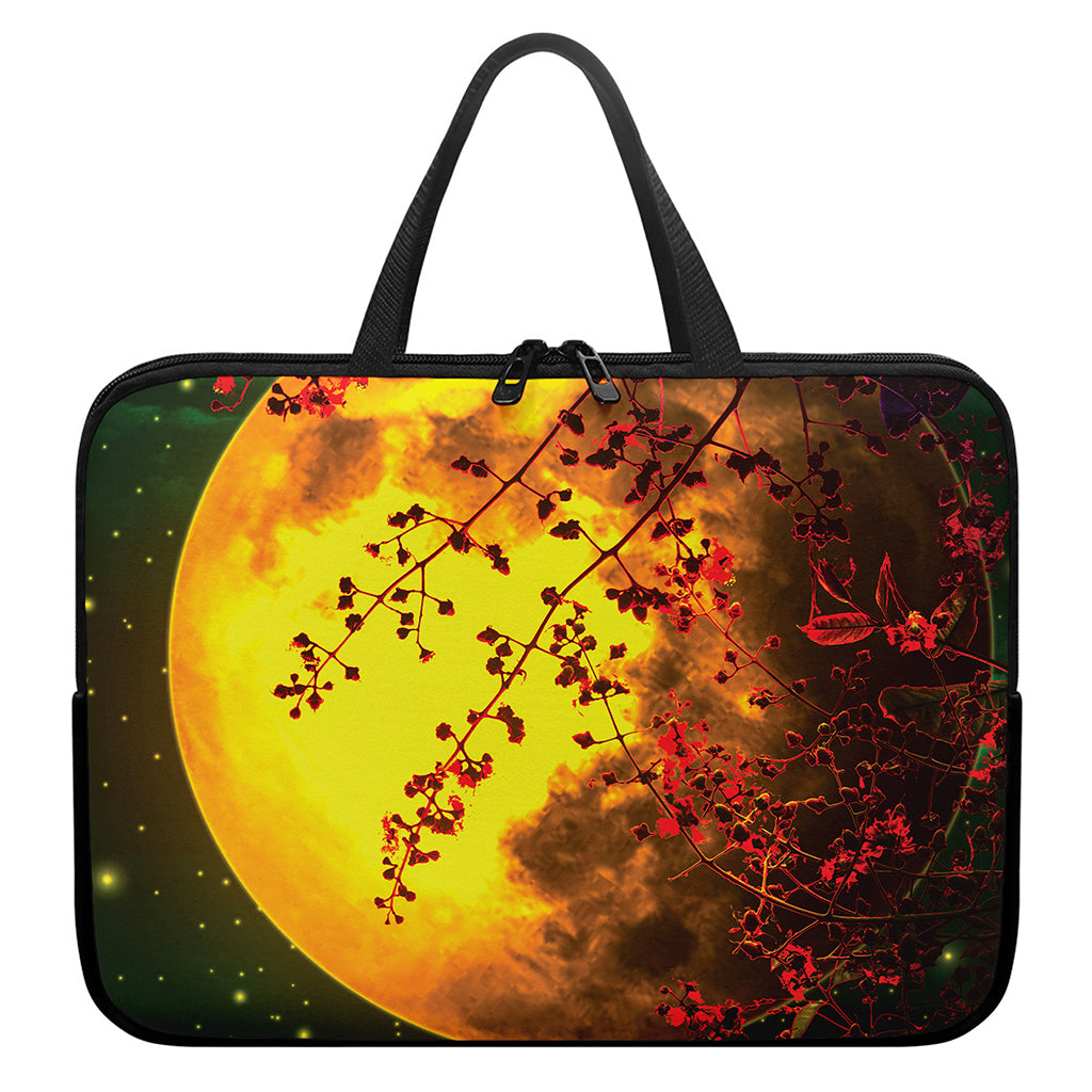 Yellow Full Moon Print Laptop Sleeve With Handle