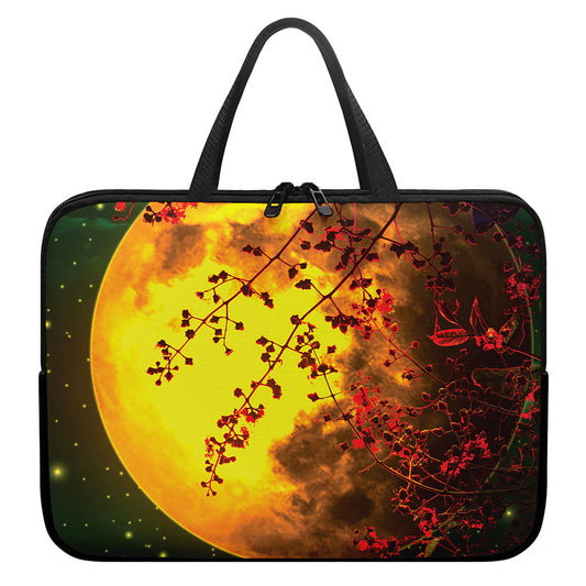 Yellow Full Moon Print Laptop Sleeve With Handle