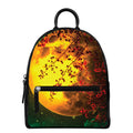 Yellow Full Moon Print Leather Backpack