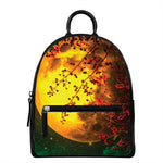 Yellow Full Moon Print Leather Backpack