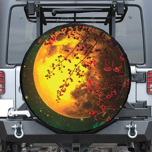 Yellow Full Moon Print Leather Spare Tire Cover