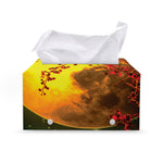 Yellow Full Moon Print Leather Tissue Box Cover