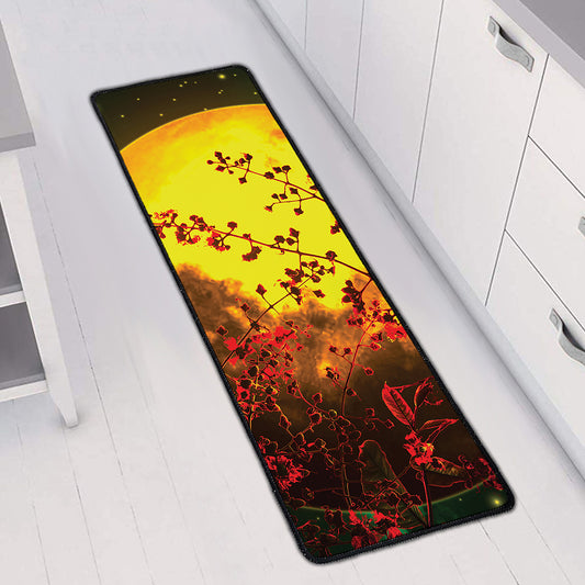 Yellow Full Moon Print Long Kitchen Mat