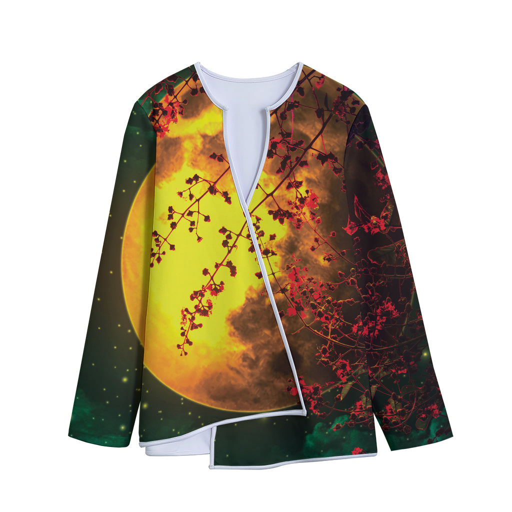 Yellow Full Moon Print Long Sleeve Short Coat