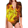 Yellow Full Moon Print Long Sleeve Swimsuit