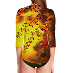 Yellow Full Moon Print Long Sleeve Swimsuit