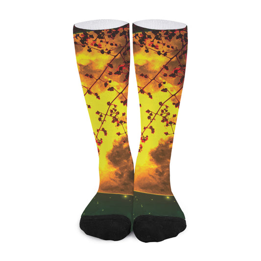 Yellow Full Moon Print Long Socks