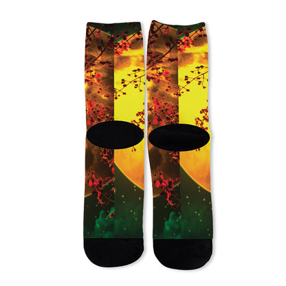 Yellow Full Moon Print Long Socks