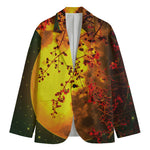 Yellow Full Moon Print Men's Blazer