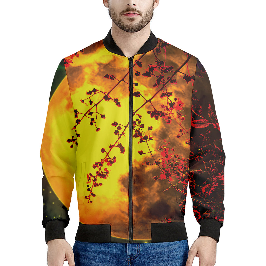 Yellow Full Moon Print Men's Bomber Jacket