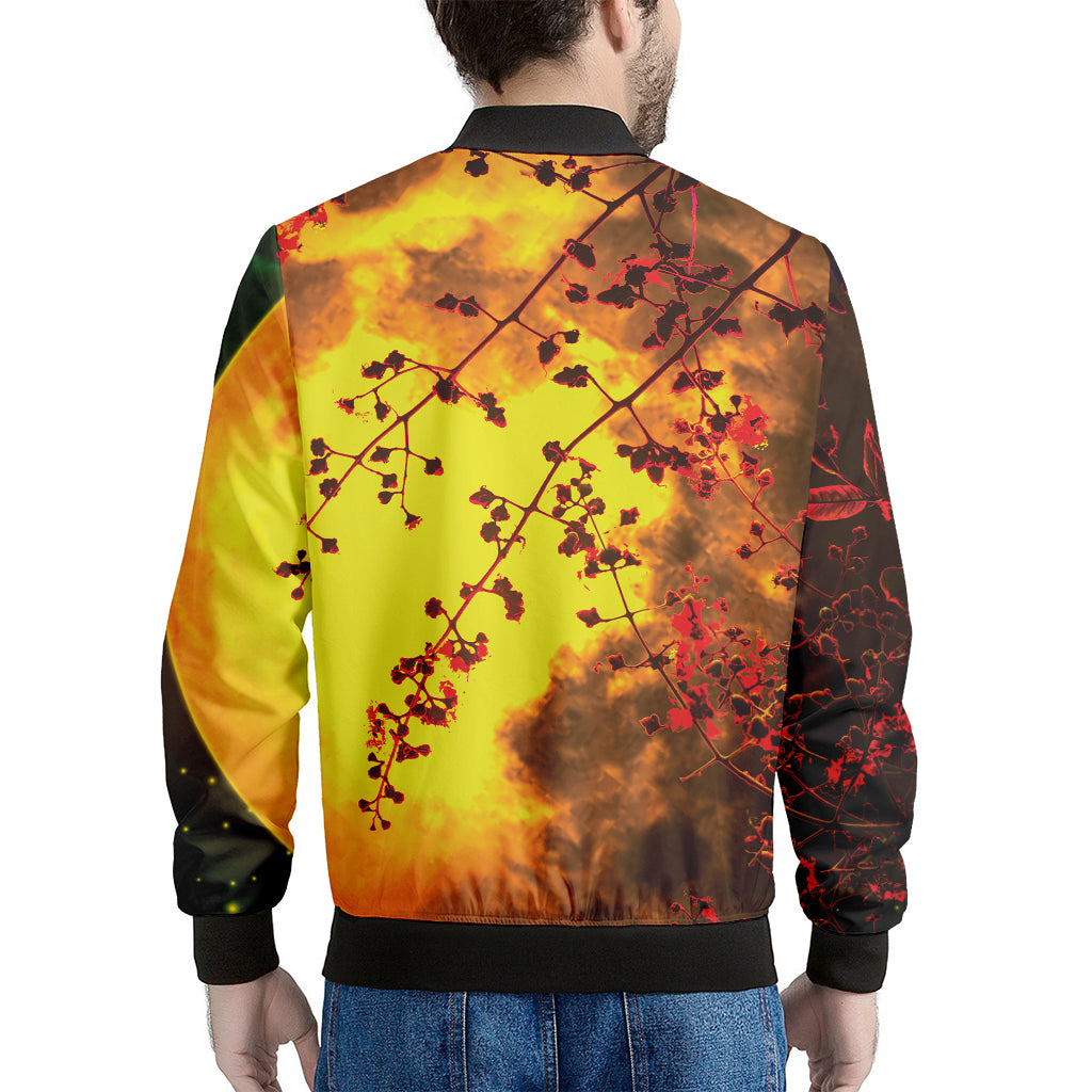 Yellow Full Moon Print Men's Bomber Jacket