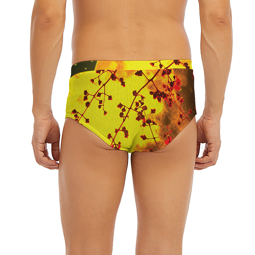 Yellow Full Moon Print Men's Briefs