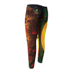 Yellow Full Moon Print Men's Compression Pants