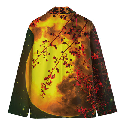 Yellow Full Moon Print Men's Cotton Blazer