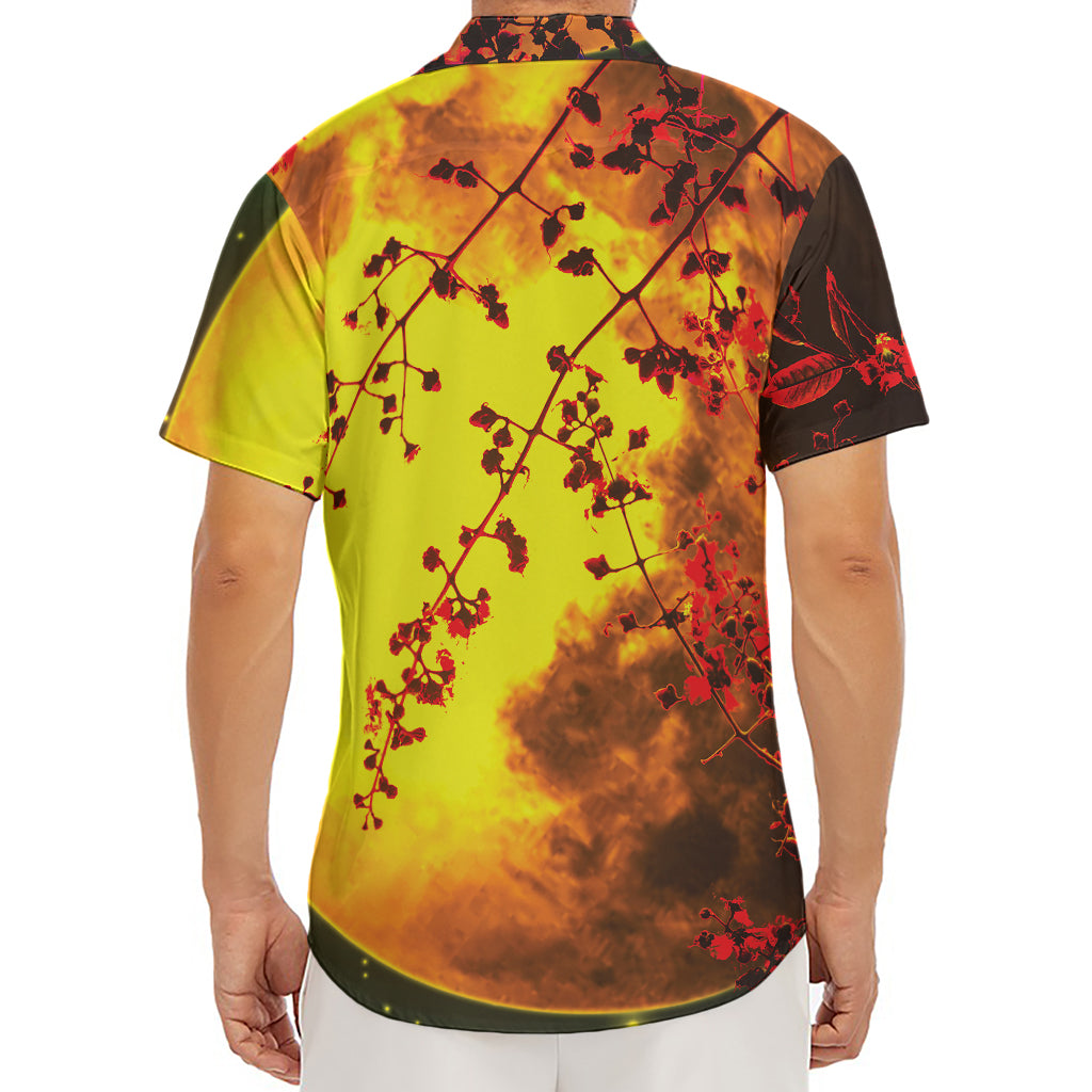 Yellow Full Moon Print Men's Deep V-Neck Shirt
