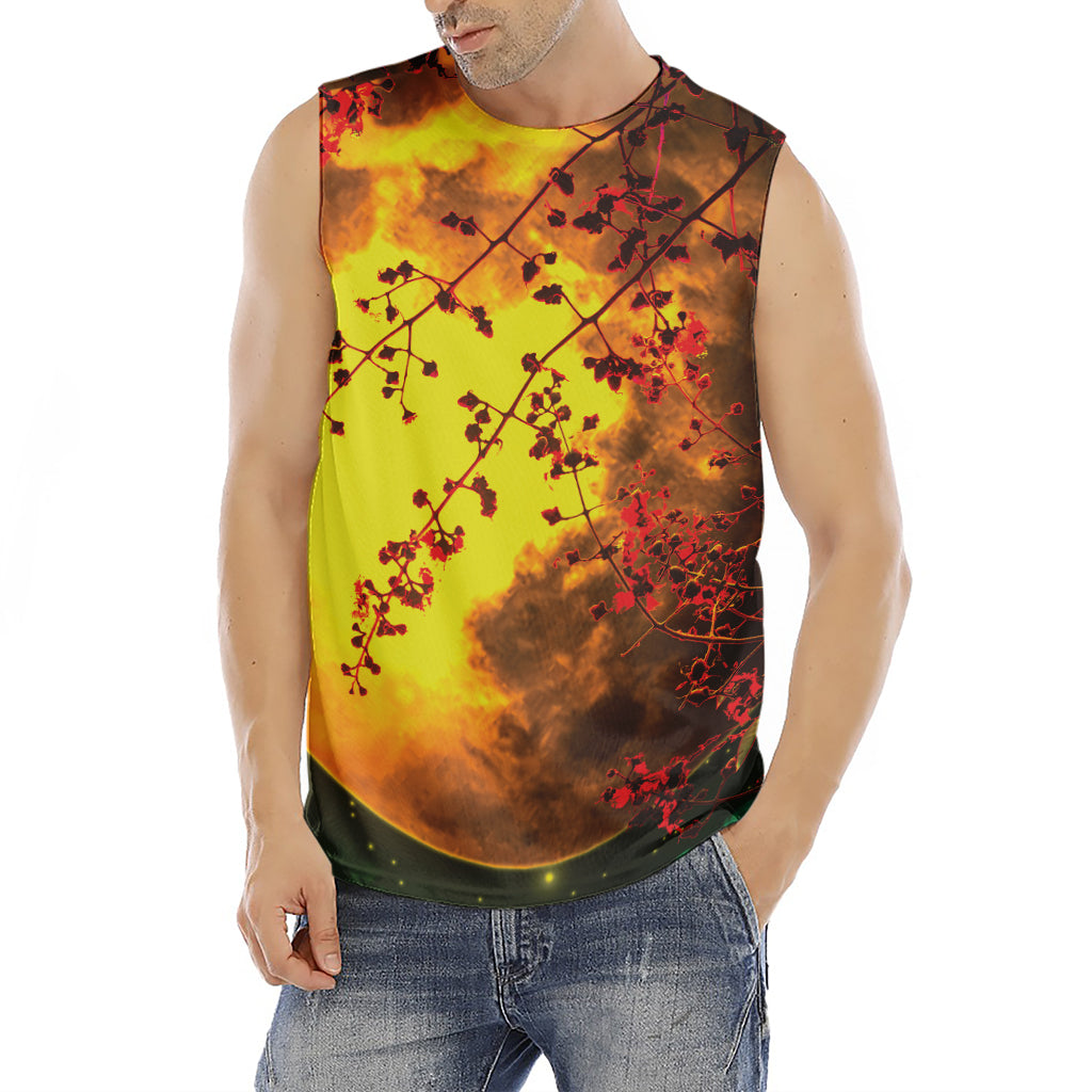 Yellow Full Moon Print Men's Fitness Tank Top