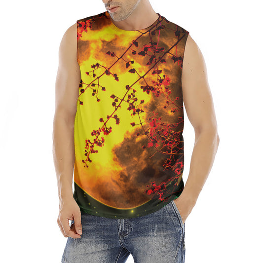 Yellow Full Moon Print Men's Fitness Tank Top