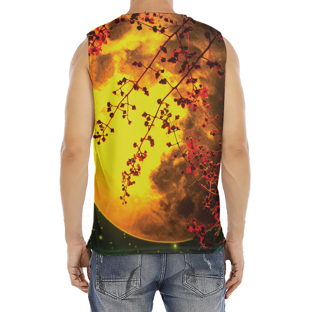 Yellow Full Moon Print Men's Fitness Tank Top