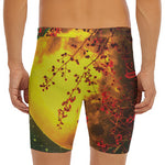 Yellow Full Moon Print Men's Long Boxer Briefs
